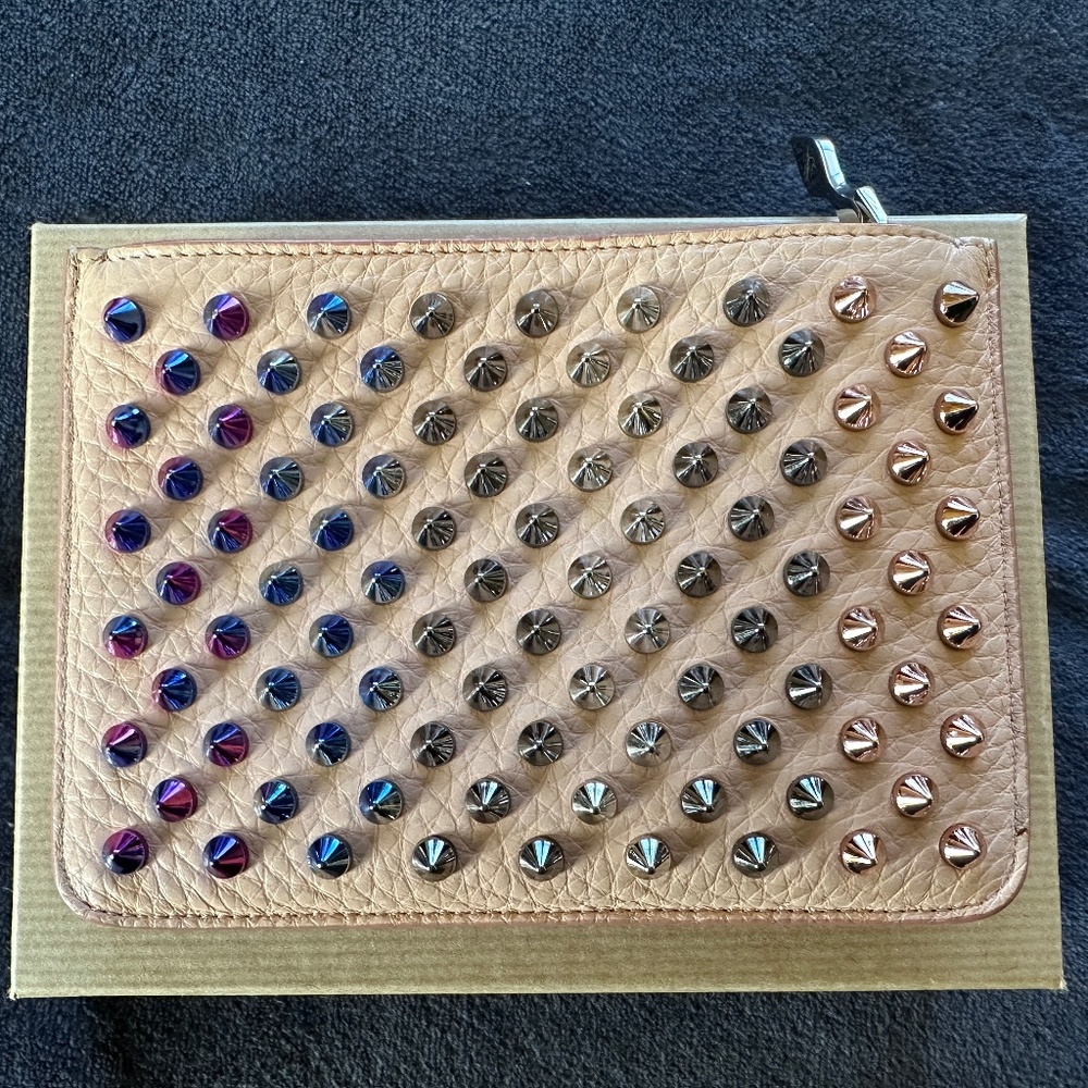 Christian Louboutin Loubiposh Mini Leather Coin Purse Wallet Spiked Used